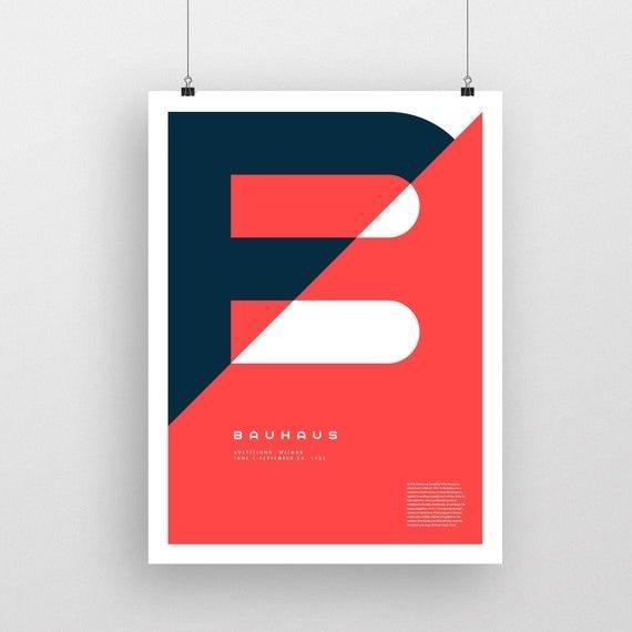 Bauhaus poster with geometric red, navy, and white letterforms